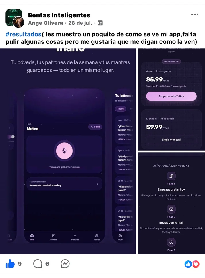 Testimonio: app de mantras y reinicio personal