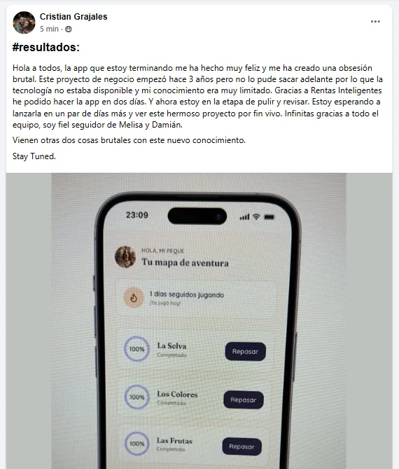 Testimonio: app creada en dos días gracias a Rentas Inteligentes