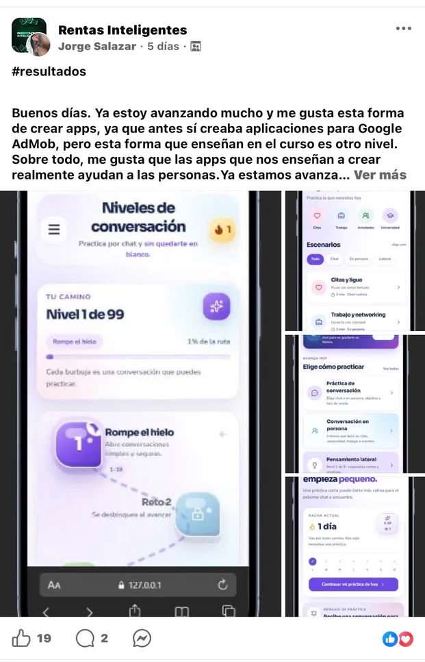 Testimonio: app de niveles de conversación creada con el curso