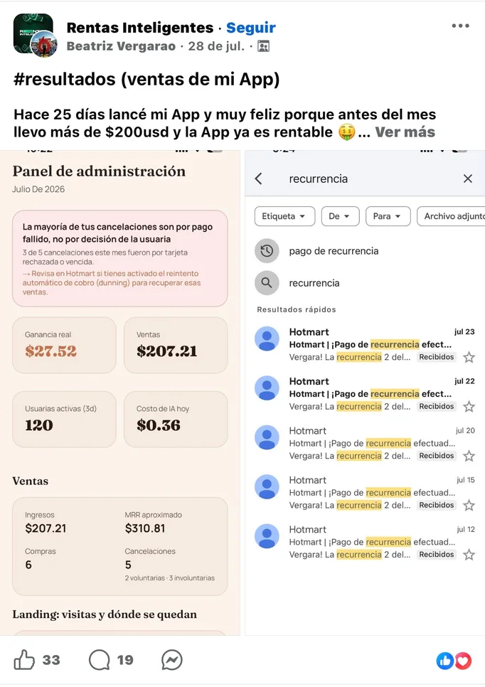 Testimonio: app rentable con más de 200 USD antes del mes